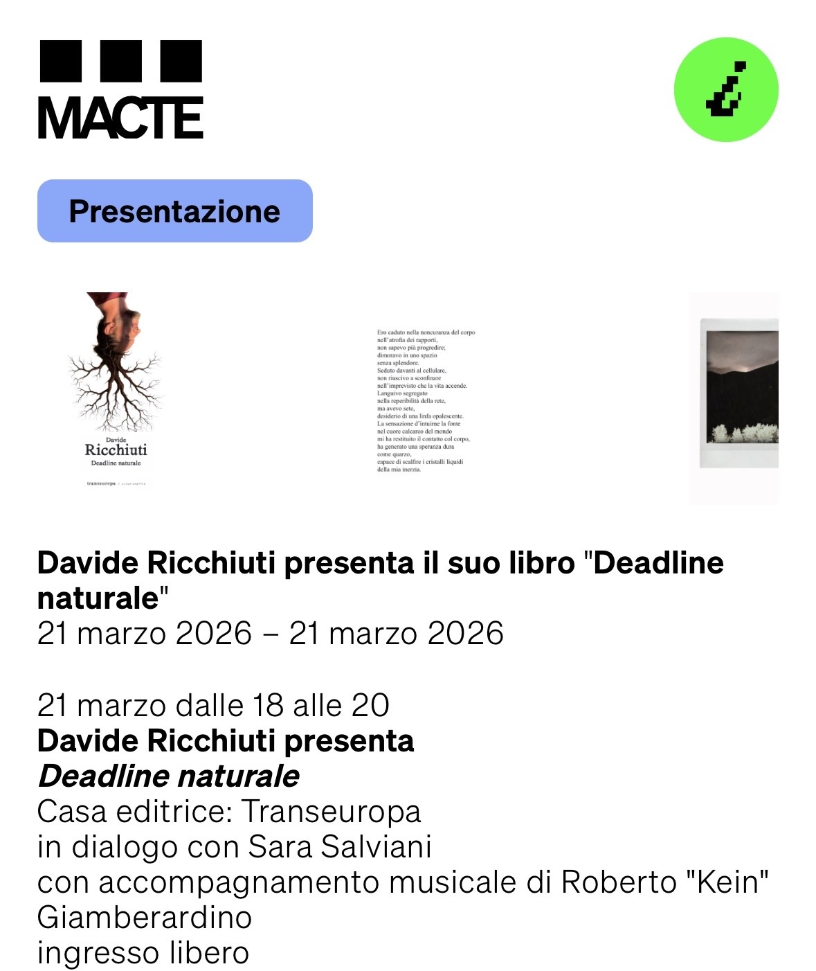 Deadline naturale – Presentazione performativa